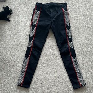 Rag & Bone Black jeans with Red and White Chevron Accents